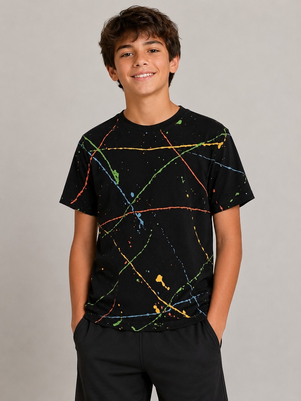 LADRFT Boys Youth Black Paint Splatter Graphic T-Shirt Size M 100% Cotton